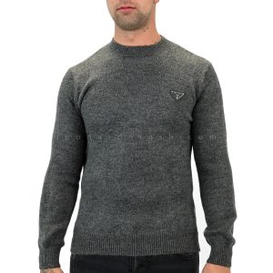 Prada Logo Fit Wool Sweater Grey