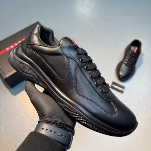 Prada American Cup Sneaker Black On Black Leather NEW