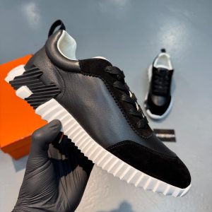 Hermes Bouncing Sneakers Black White Leather